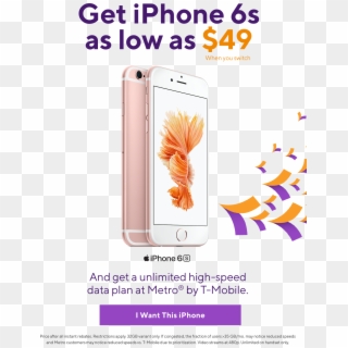 Get Iphone 6s From Metro By T-mobile For As Low As - Smartphone, HD Png Download