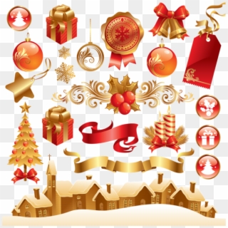 Gold Christmas Elements - Vector, HD Png Download