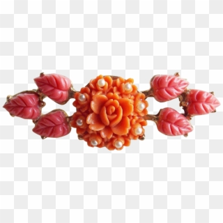 Coral Celluloid Flower Vintage Brooch - Garden Roses, HD Png Download