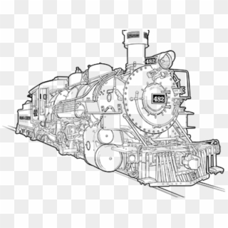 Drawn Railroad Steam Powered Train - Line Drawing Of Steam Locomotive, HD Png Download