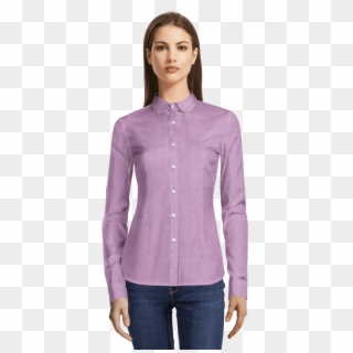 Purple Checked 100% Cotton Shirt-view Front - Americana De Mujer Sin Solapa, HD Png Download