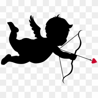 Cupid With Heart Silhouette Png - Valentines Cupid Clip Art, Transparent Png
