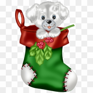 Christmas Green Stocking With Puppy Png Clipart - Dog Christmas Stocking Clipart, Transparent Png