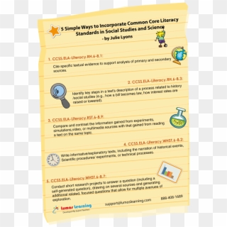 Infographic On 5 Ways To Incorporate Common Core Literacy - 5 Standards Of Social Studies, HD Png Download