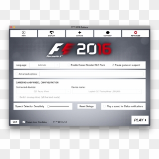 F1 2016 Settings Panel With Logitech G27 Racing Wheel - F1 2016 Logitech G27 Settings, HD Png Download