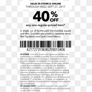 40% Off Any One Regular-priced Item - Joann Fabrics Coupons 2019, HD Png Download