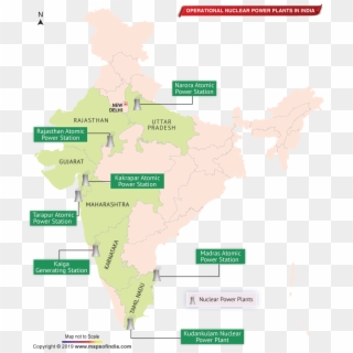Map Of India Depicting 7 Nuclear Operational Power - Aiims In India Map, HD Png Download