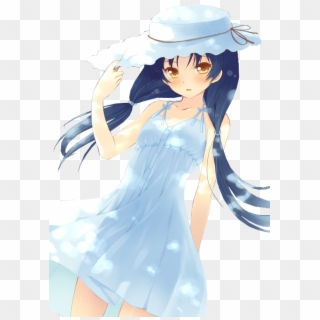 Blue Hair, Yellow Eyes, White Dress, White Hat - Anime Girl With Dark Blue Hair And Yellow Eyes, HD Png Download