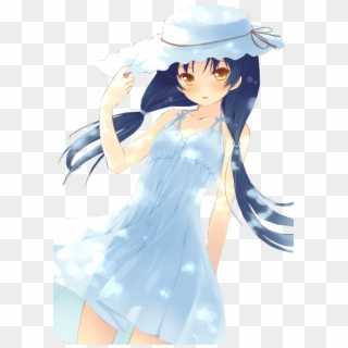 Blue Hair Yellow Eyes White Dress White Hat Anime Girl With Dark Blue Hair And Yellow Eyes Hd Png Download 474x672 Pngfind