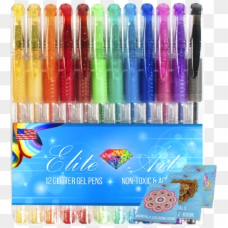 12 Glitter Gel Pens Etiquette - Plastic, HD Png Download