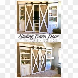 Sliding Barn Door Media Center Featuring Two-tone Doors - Two Toned Barn Doors, HD Png Download
