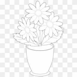 Black And White Flowers In - Drawing Vase Of Flowers, HD Png Download