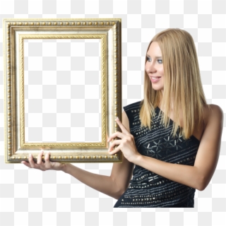 Woman Holding Frame - Holding A Picture Frame, HD Png Download