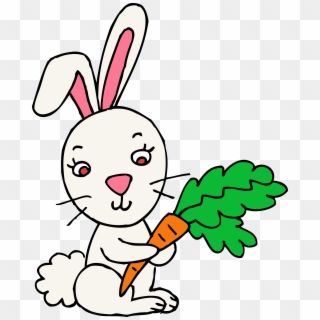 Cute Easter Bunny With Carrot - Rabbit Clipart, HD Png Download