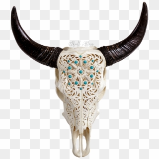 Carved Cow Skull // Xl Horns - Cow Skull Decorated, HD Png Download