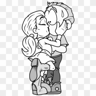 Couple Drawing Png - Hug Couple Cartoon Black And White, Transparent Png