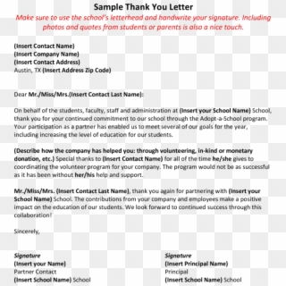 Free Principal Thank You Letter To Teacher Templates - Thank Sample Letter To Principal From Parent, HD Png Download