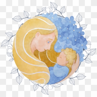 Hand Painted Watercolor Mother Hugs Child Decoration - Watercolor Painting, HD Png Download