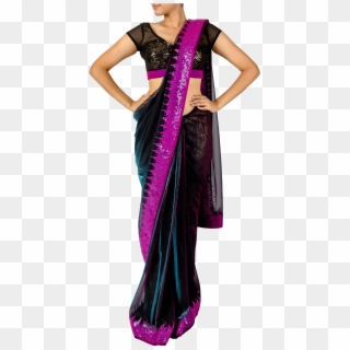 Black Blue And Pink Iridescent Saree And Blouse By - Dress, HD Png Download