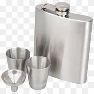 Stainless Steel Flacon With 2 Shot Glasses - Stainless Steel Wine Bottle, HD Png Download