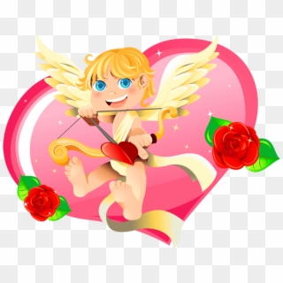 View Full Size - Clipart Heart W Cupid, HD Png Download