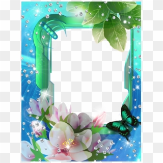 Blue Green Transparent Png Photo Frame With Flowers - Blue Flower Borders And Frames, Png Download