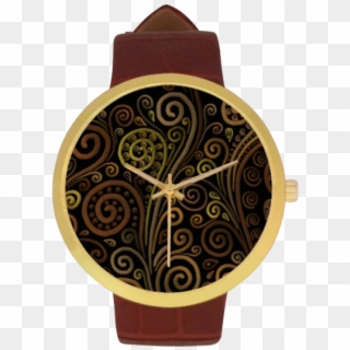 Psychedelic Sand Clock Women's Golden Leather Strap - Watch, HD Png Download