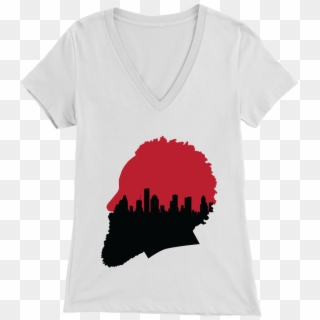 Harden Silhouette With Houston Skyline Women's V- - Silhouette, HD Png Download