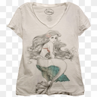 The Front Of A V Neck T Shirt With A Line Drawing Of - Mermaid, HD Png Download