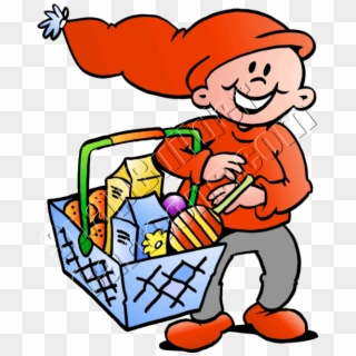 Christmas Elf With Food Shopping Basket Mascot Logo - Cartoon, HD Png Download