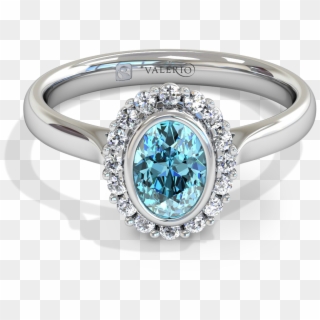 Aquamarine Halo Fairtrade Gold Engagement Ring - Engagement Ring, HD Png Download