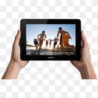Two Hands Holding Samsung Tablet - Tab In Hands Png, Transparent Png