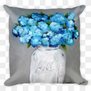 Blue Hydrangeas In Jar - Cushion, HD Png Download
