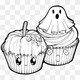 Clipart Halloween Cup Cake - Cupcakes Black And White Clipart, HD Png Download