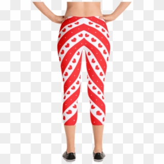 Red And White Stripes With Romantic Hearts Capri Leggings, HD Png Download