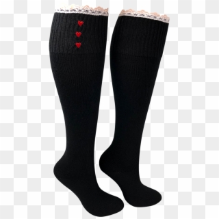 Black Knee High Lace Boot Socks With Hearts And Lace - Hockey Sock, HD Png Download