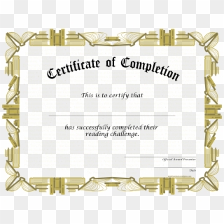 Reading Challenge Certificate Of Completion Freebies - Certificate Of Completion Png, Transparent Png