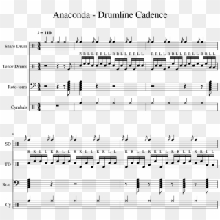 Drumline Cadence Sheet Music 1 Of 6 Pages - Anaconda Drum Cadence, HD Png Download