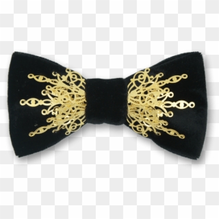 Gothic In Black Velvet Gold Bow Tie - Black And Gold Bow Tie, HD Png Download