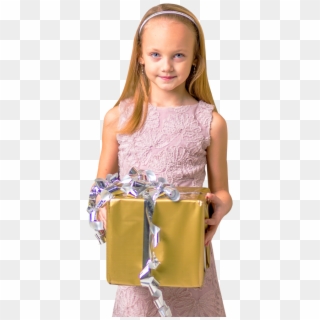 Cute Girl Holding Gift Box Png Image - Girl With Gift Png, Transparent Png