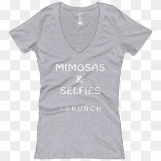 Brunch Mimosas And Selfies Women's Slogan V Neck T - T-shirt, HD Png Download