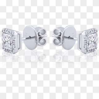 Halo Princess Cut Diamond Stud Earrings In 18k White - Silver, HD Png Download