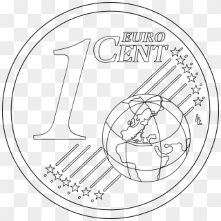 Penny Clipart Cent - 1 Cent Euro Coin Black And White, HD Png Download