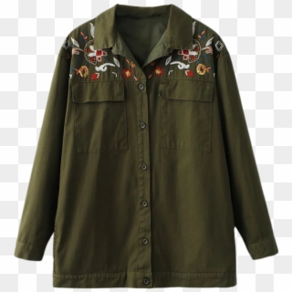 Button Up Embroidered Cargo Shirt - Blouse, HD Png Download