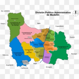 Mapa División Político Administrativa De Medellín - 5 Corregimientos De Medellin, HD Png Download