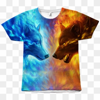 Fire And Ice All Over Print Shirts Vota Color - Snow And Fire Wolf, HD Png Download