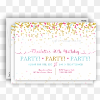 Pink & Gold Confetti Party Invitation • Baby Shower - Art, HD Png Download