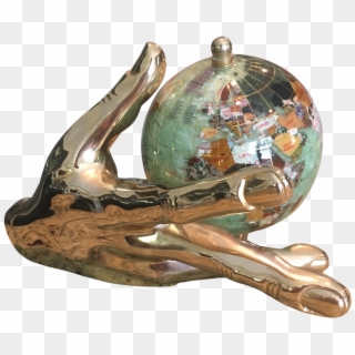 Large Solid Brass Hand Holding Gemstone Globe - Globe Logo Hand Holding, HD Png Download