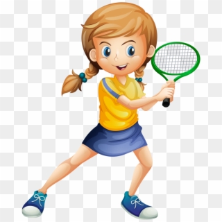 Girl Clipart Badminton Player - Cartoon Girl Playing Tennis, HD Png Download