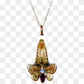 Golden Butterfly Necklace 15kt Gold, Garnet, Paste - Locket, HD Png Download